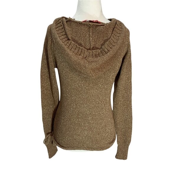 J.J. Basics⭐️Gold Sparkly Hooded V-Neck Sweater Hoodie Sz S - Picture 4 of 8